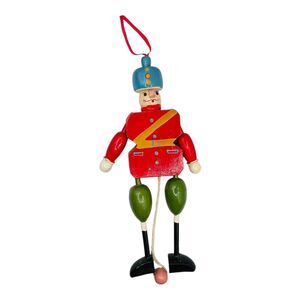 VTG Wood Toy Soldier Nutcracker Pull String Jumping Jack Ornament Russian 7”